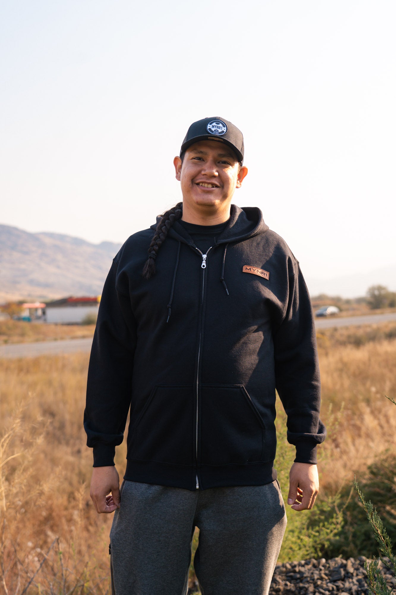 Leather Patch Zip Hoodie