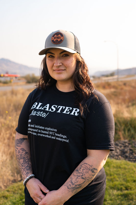 Black t-shirt with the definition of a Blaster in white text.  Unisex crewneck made from 100% Cotton and combined and ring-spun cotton.  Machine wash cold, wash inside out.  Comes in XS-XXXL