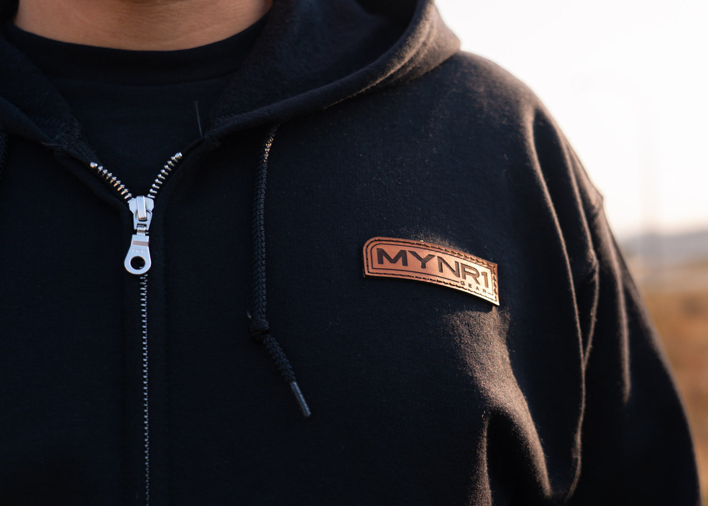 Leather Patch Zip Hoodie