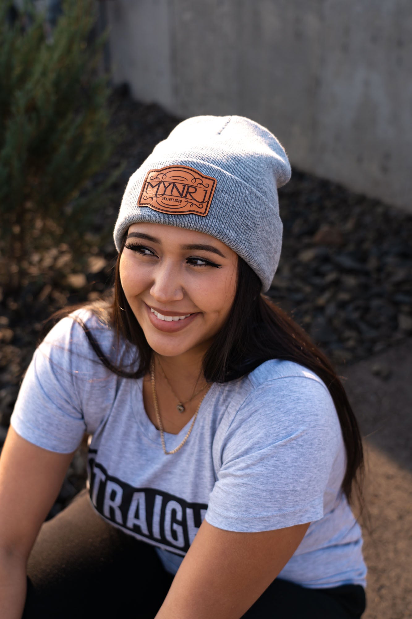 Leather Patch Cuffed Beanie